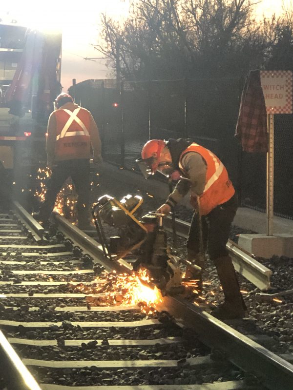 RTG rail replacement grinding on Confederation Line